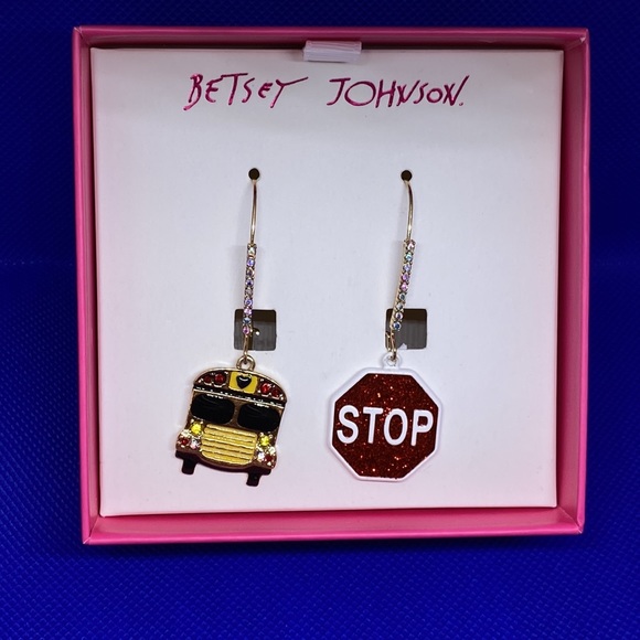 Betsey Johnson School Bus Mismatch Dangle Earrings - Picture 2 of 4